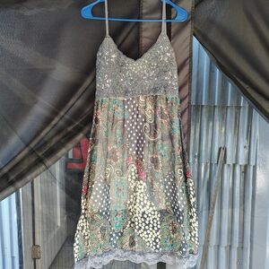 Blue and White Sleeveless Mini Sundress